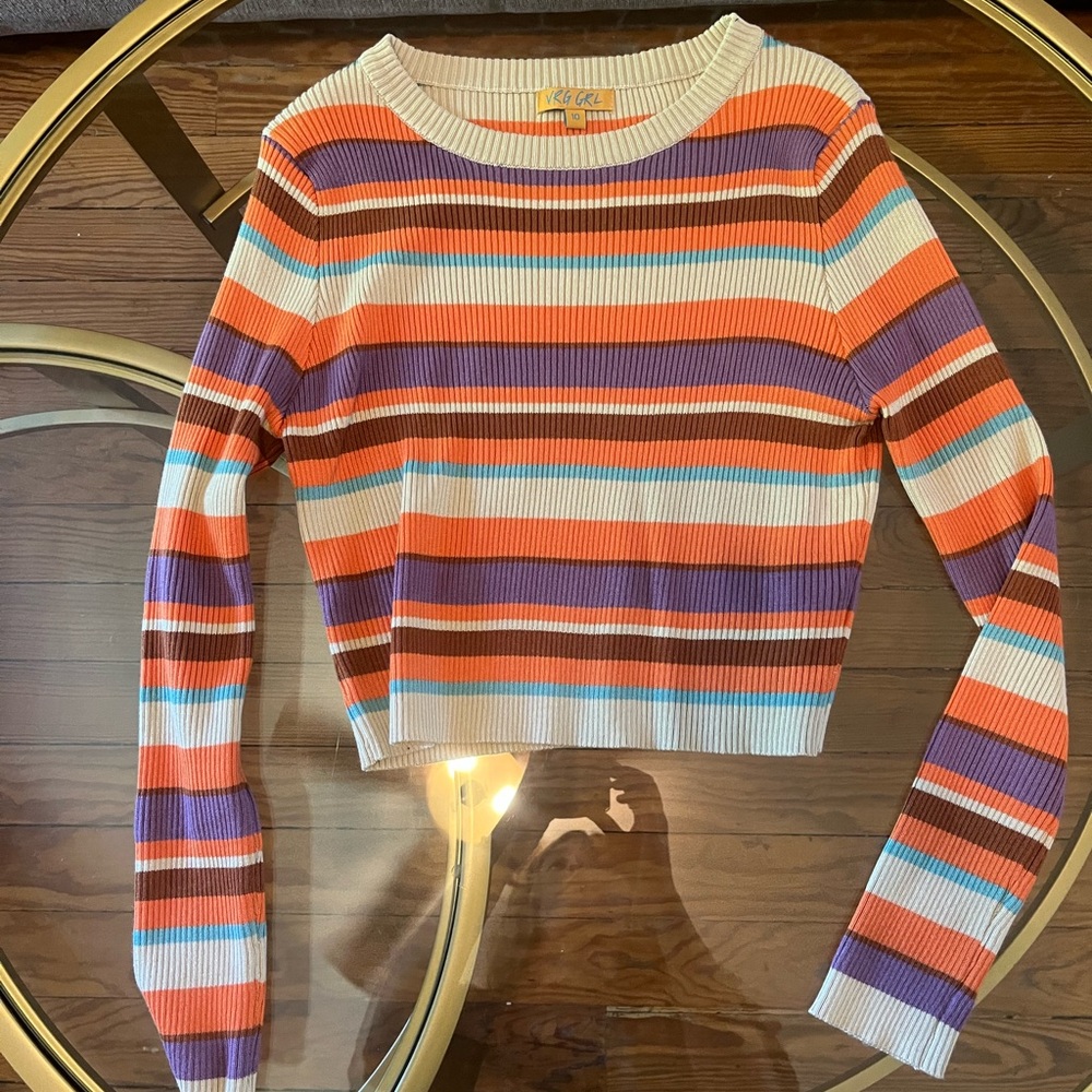 Verge Girl Orange and Purple Crew Neck Sweater
